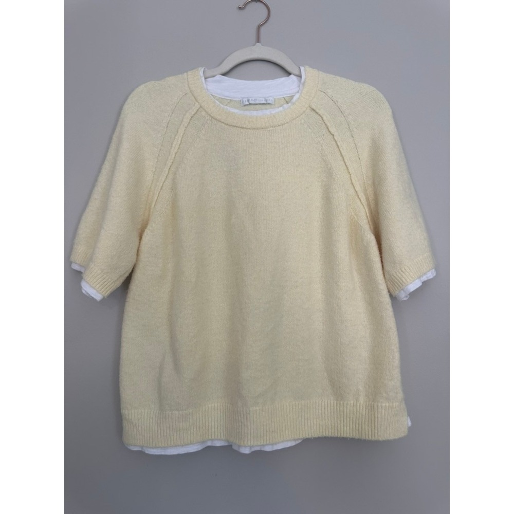 Design History Womens Pale Yellow Layered Look Short Sleeve Sweater Top